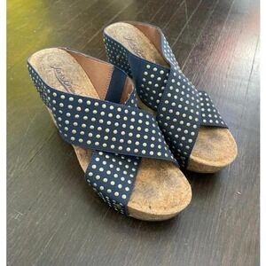 Lucky Brand Navy Blue Studded Cork Wedge Sandals Women Size 6